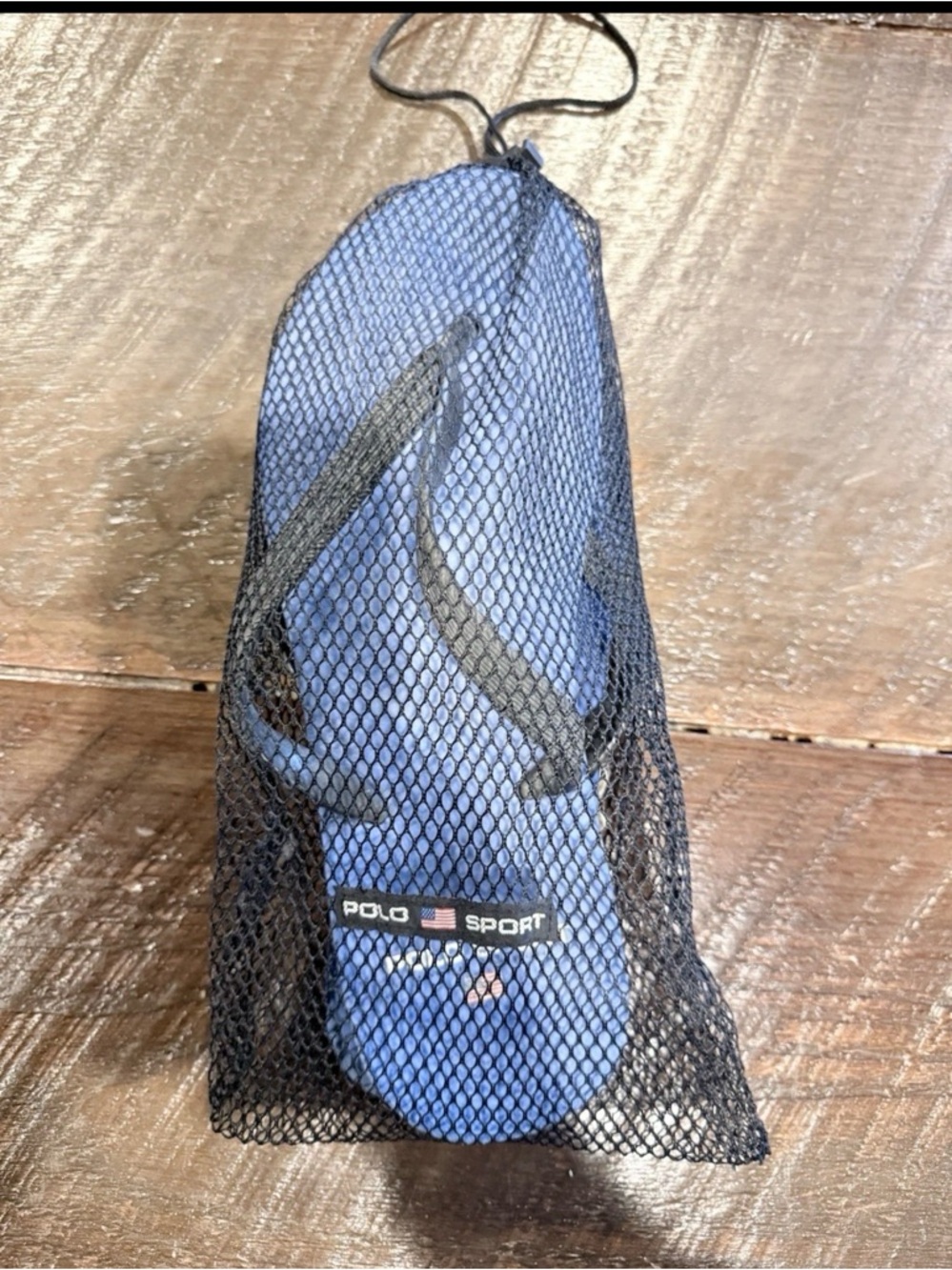 Polo by Ralph Lauren Men’s Blue Flip Flop Sandals with Black Straps- large 11/12